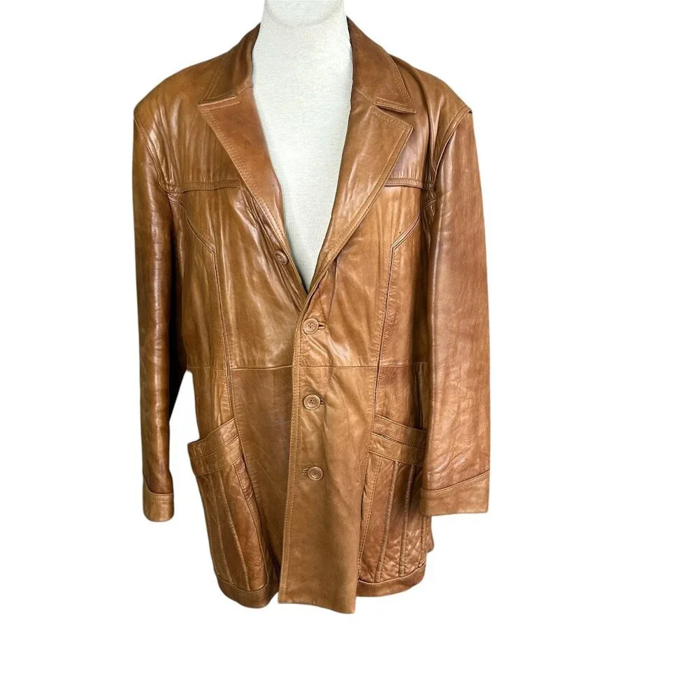 Wilsons Leather Men's Vintage Brown Rockabilly Blazer Jacket Size 44